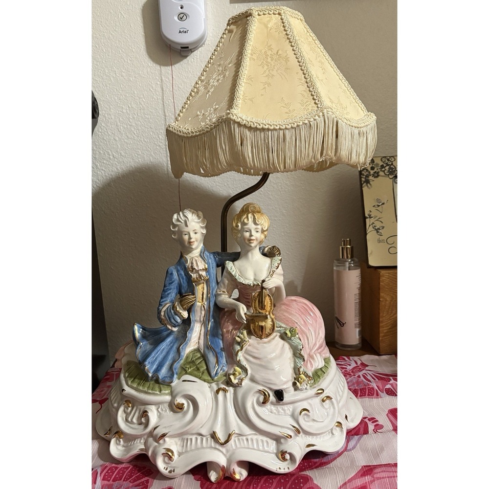 Vintage Italian Capodimonte Set Of Two Porcelain Man And Woman Lamps